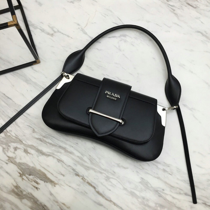 Prada Sidonie Two-tone Leather Shoulder Bag Black 1BD168