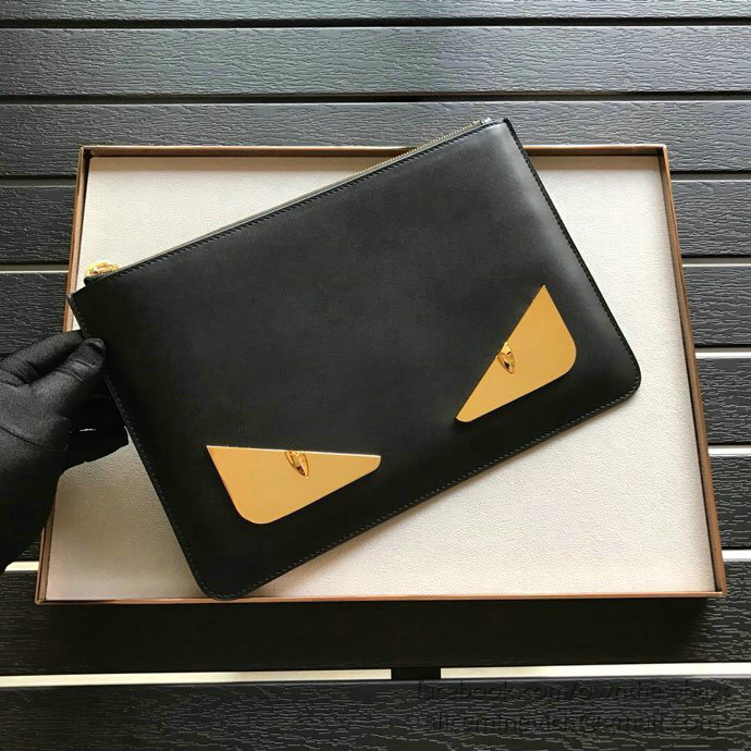 Fendi Calfskin Clutch Bag Black F86711