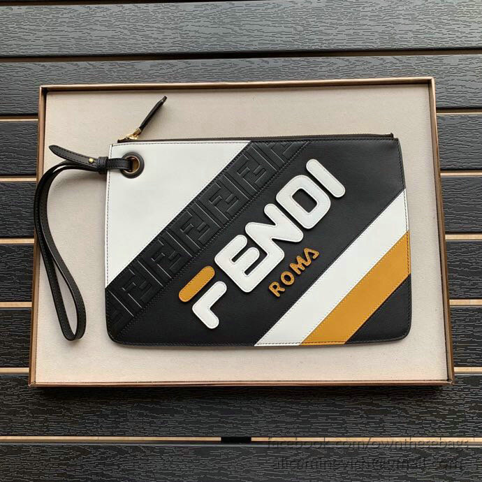 Fendi Calfskin Clutch Bag White F80211