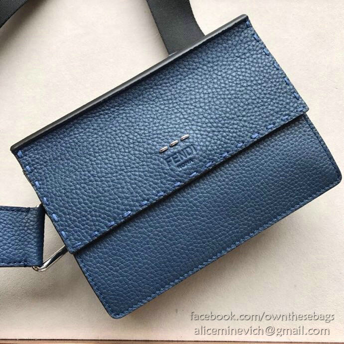 Fendi Calfskin Messenger Bag Blue F86731