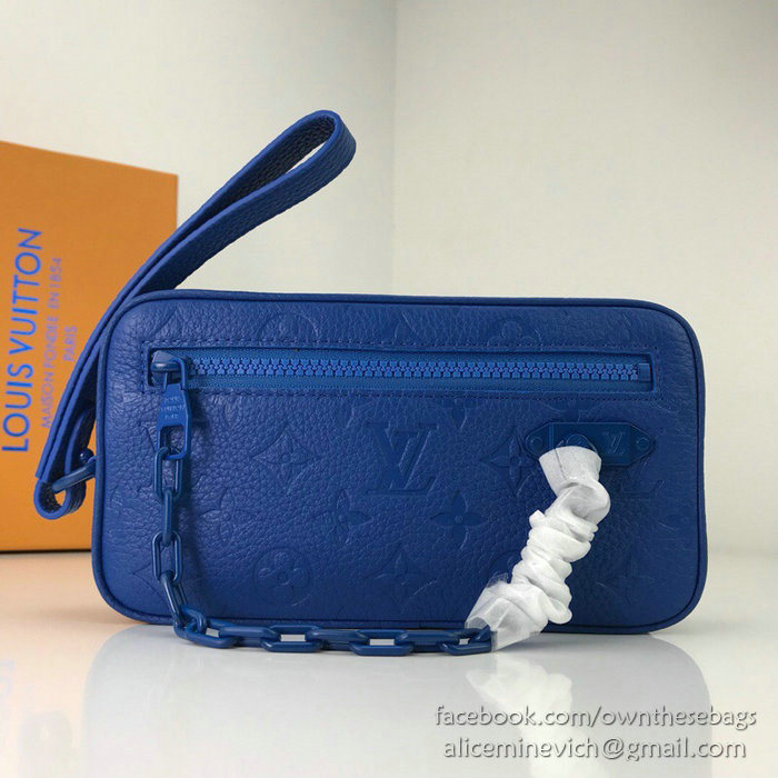 Louis Vuitton Calfskin Clutch Blue M44458