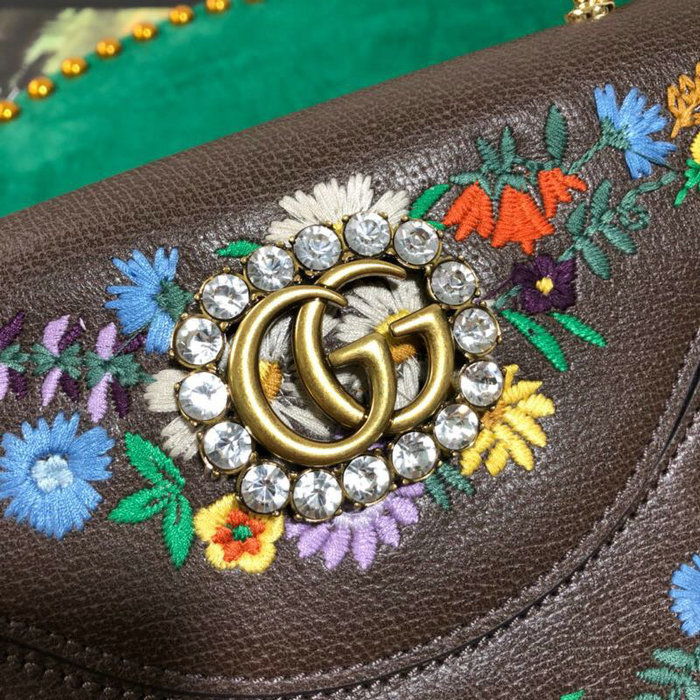 Gucci Embroidered Small Shoulder Bag Brown 499617