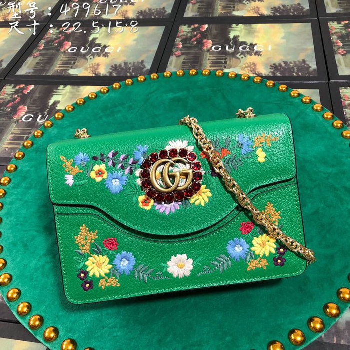 Gucci Embroidered Small Shoulder Bag Green 499617