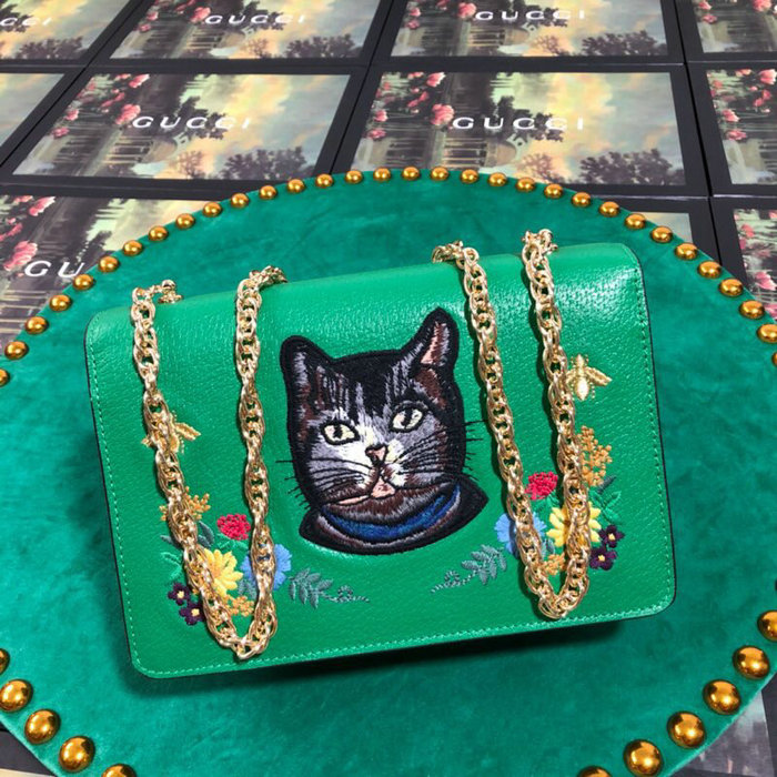 Gucci Embroidered Small Shoulder Bag Green 499617