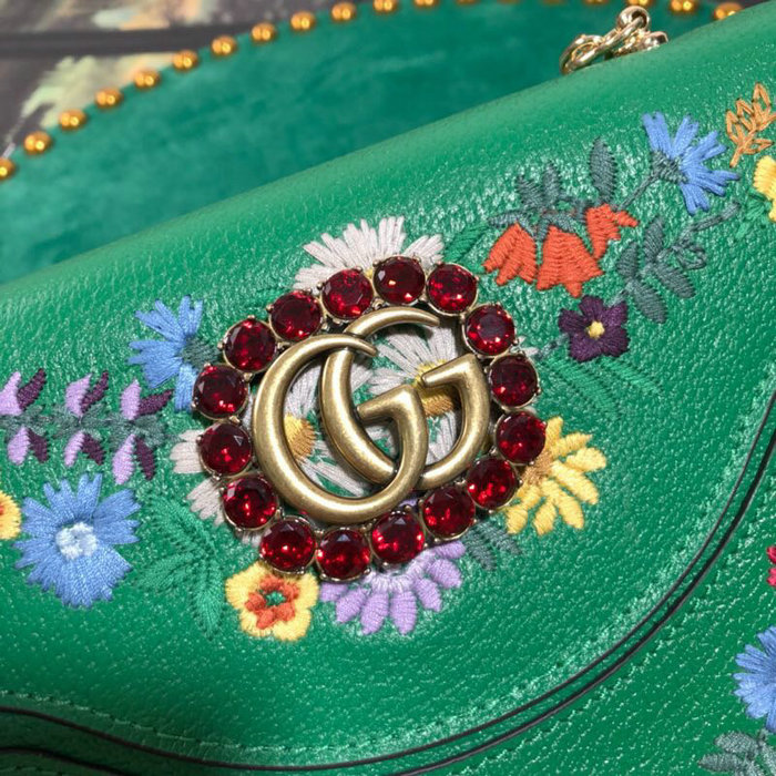 Gucci Embroidered Small Shoulder Bag Green 499617