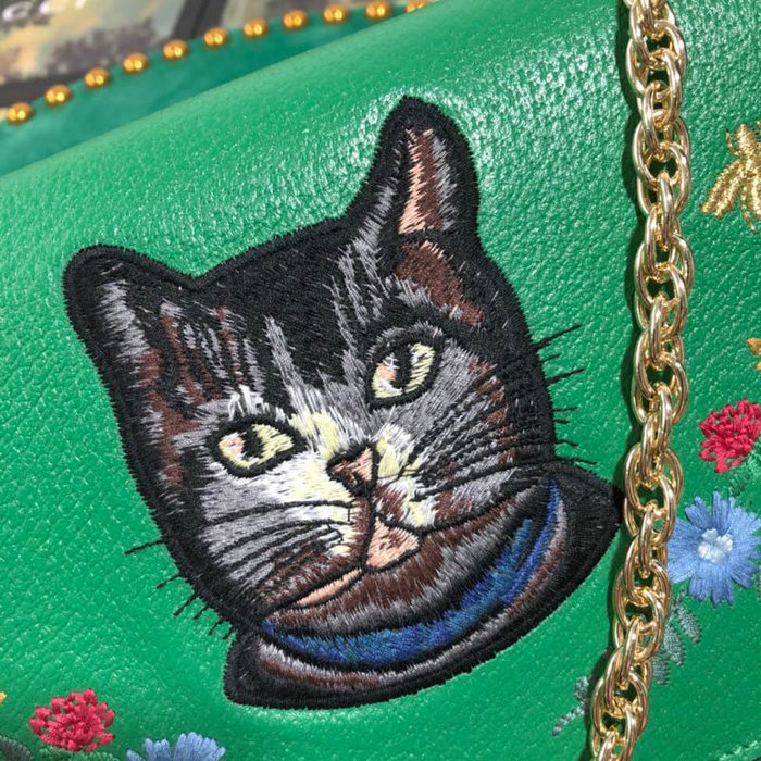 Gucci Embroidered Small Shoulder Bag Green 499617