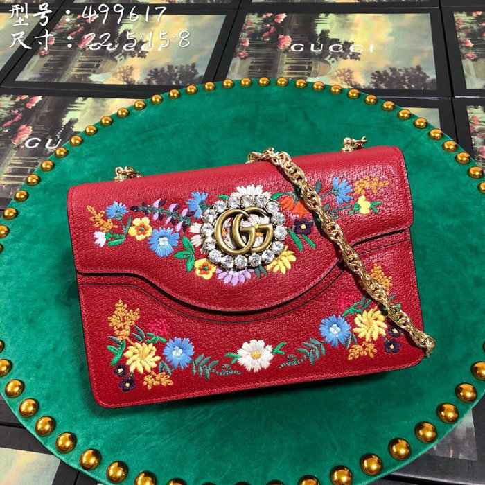 Gucci Embroidered Small Shoulder Bag Red 499617