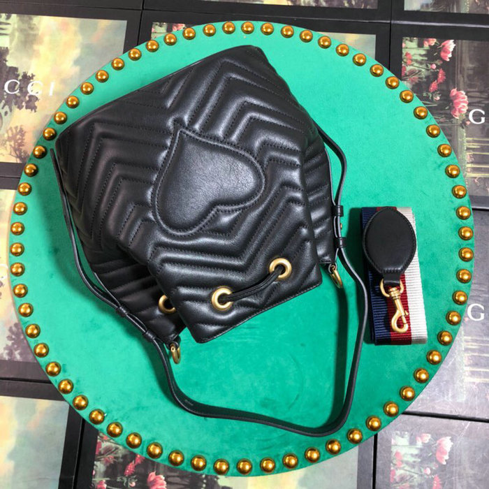 Gucci GG Marmont Leather Bucket Bag Black 476674