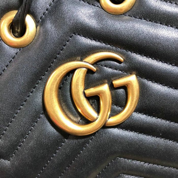 Gucci GG Marmont Leather Bucket Bag Black 476674