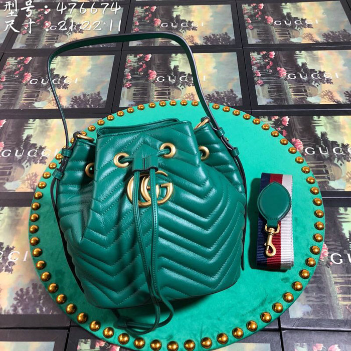 Gucci GG Marmont Leather Bucket Bag Green 476674