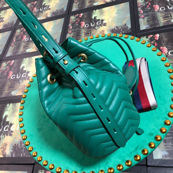 Gucci GG Marmont Leather Bucket Bag Green 476674