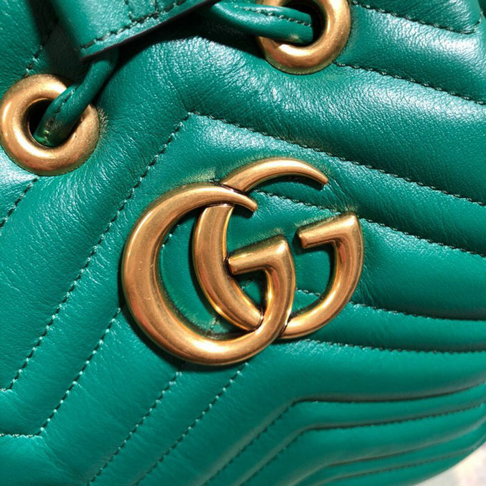 Gucci GG Marmont Leather Bucket Bag Green 476674