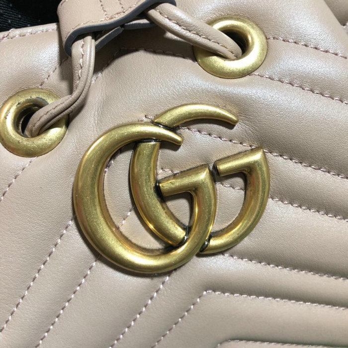 Gucci GG Marmont Leather Bucket Bag Nude 476674