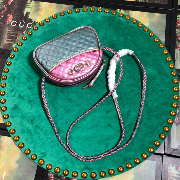 Gucci Laminated Leather Mini Bag Pink and Green 534951