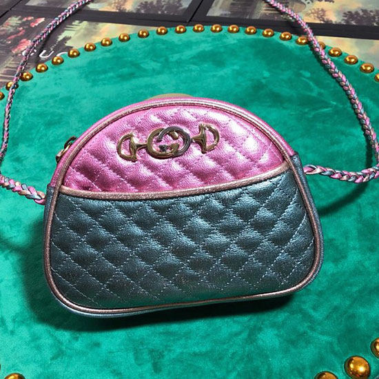 Gucci Laminated Leather Mini Bag Pink and Green 534951