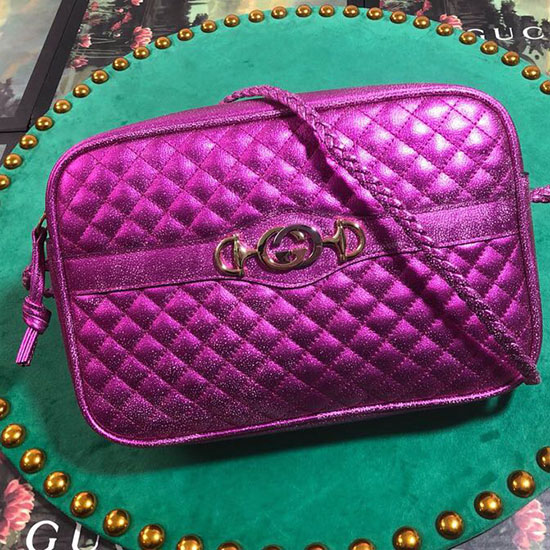 Gucci Laminated Leather Small Shoulder Bag Purple 541061