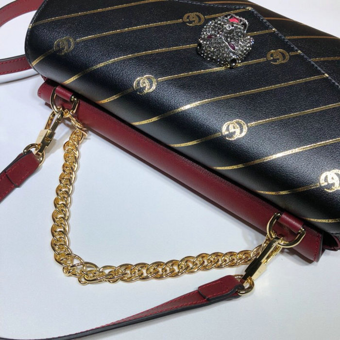 Gucci Medium Double Shoulder Bag Black and Red 524822