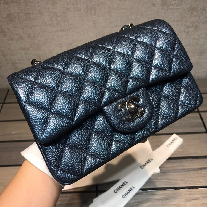 Classic Chanel Caviar Leather Small Flap Bag Blue with Silver Hardware CF1116