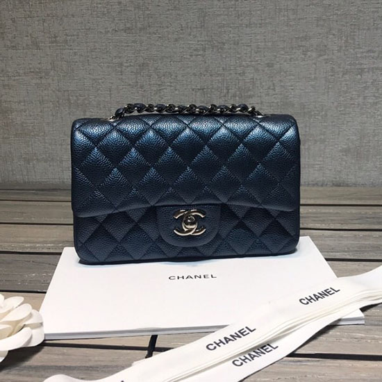 Classic Chanel Caviar Leather Small Flap Bag Blue with Silver Hardware CF1116