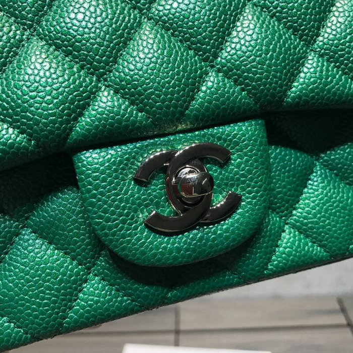 Classic Chanel Caviar Leather Small Flap Bag Green with Silver Hardware CF1116