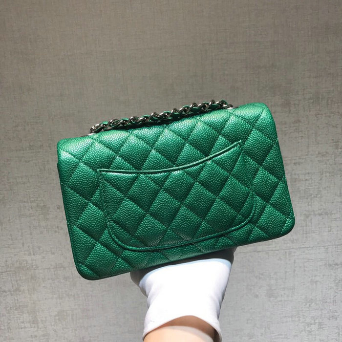 Classic Chanel Caviar Leather Small Flap Bag Green with Silver Hardware CF1116