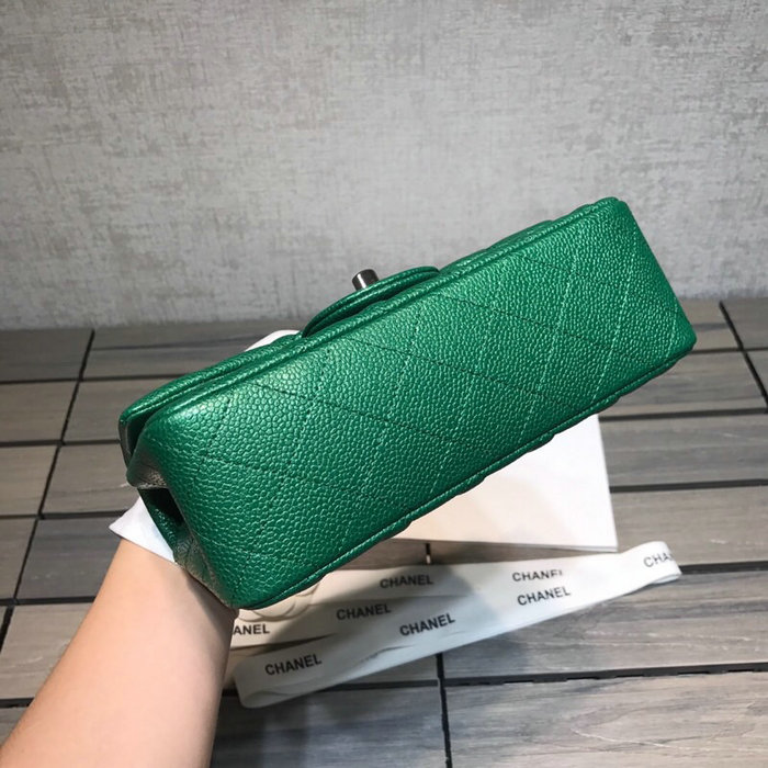 Classic Chanel Caviar Leather Small Flap Bag Green with Silver Hardware CF1116