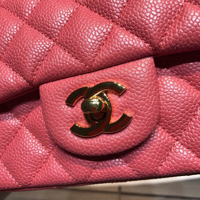 Classic Chanel Caviar Leather Small Flap Bag Pink with Gold Hardware CF1116