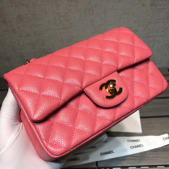 Classic Chanel Caviar Leather Small Flap Bag Pink with Gold Hardware CF1116