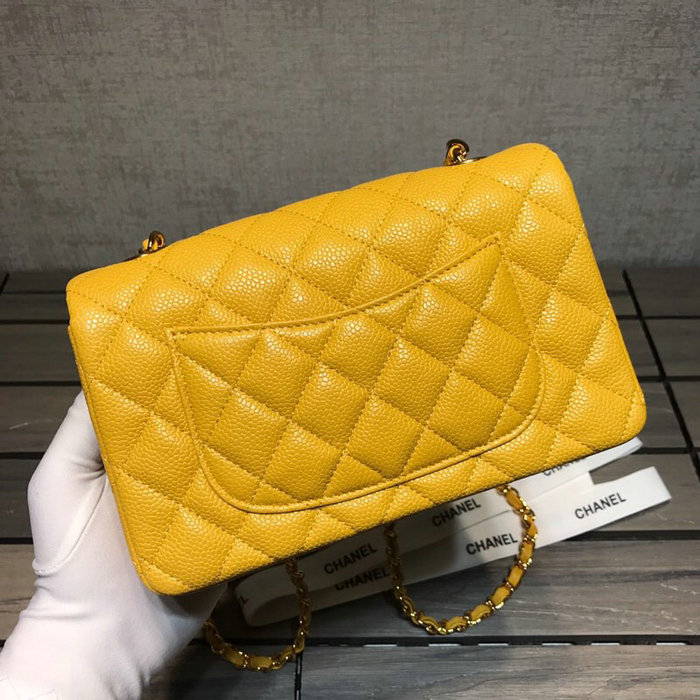 Classic Chanel Caviar Leather Small Flap Bag Yellow with Gold Hardware CF1116