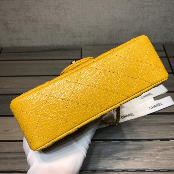 Classic Chanel Caviar Leather Small Flap Bag Yellow with Gold Hardware CF1116