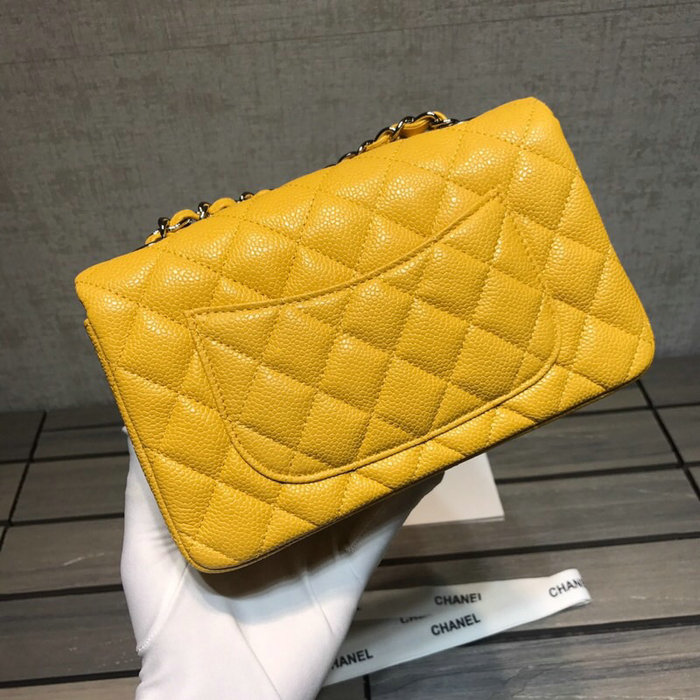 Classic Chanel Caviar Leather Small Flap Bag Yellow with Silver Hardware CF1116