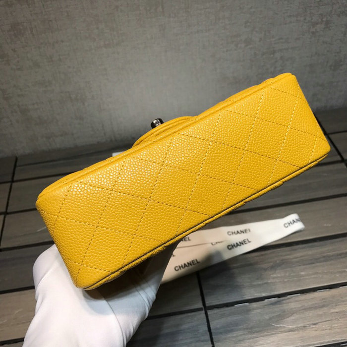 Classic Chanel Caviar Leather Small Flap Bag Yellow with Silver Hardware CF1116