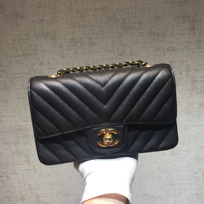 Classic Chanel Chevron Small Shoulder Bag Black with Gold Hardware CF1116