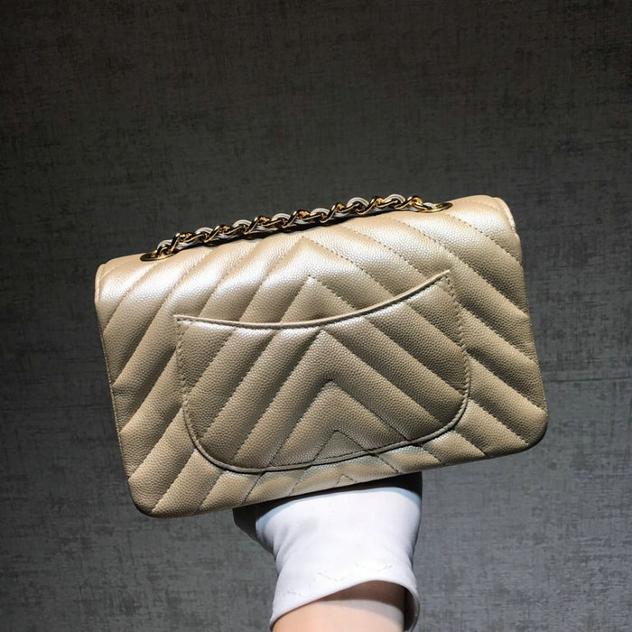 Classic Chanel Chevron Small Shoulder Bag Gold with Gold Hardware CF1116