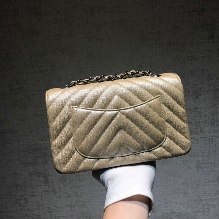 Classic Chanel Chevron Small Shoulder Bag Gold with Silver Hardware CF1116