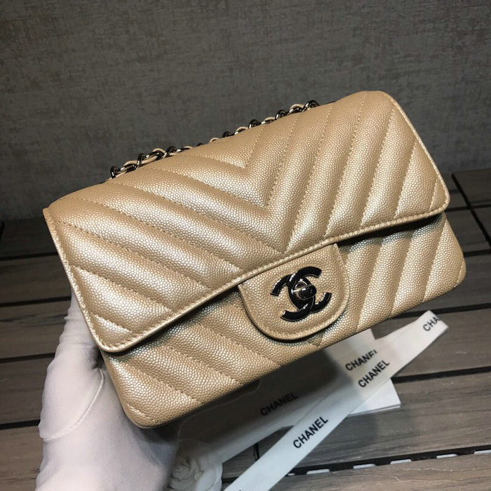 Classic Chanel Chevron Small Shoulder Bag Gold with Silver Hardware CF1116