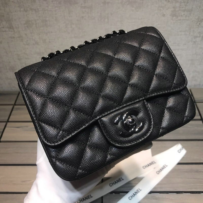 Classic Chanel Grained Calfskin Mini Bag Black with Black Hardware CF1115