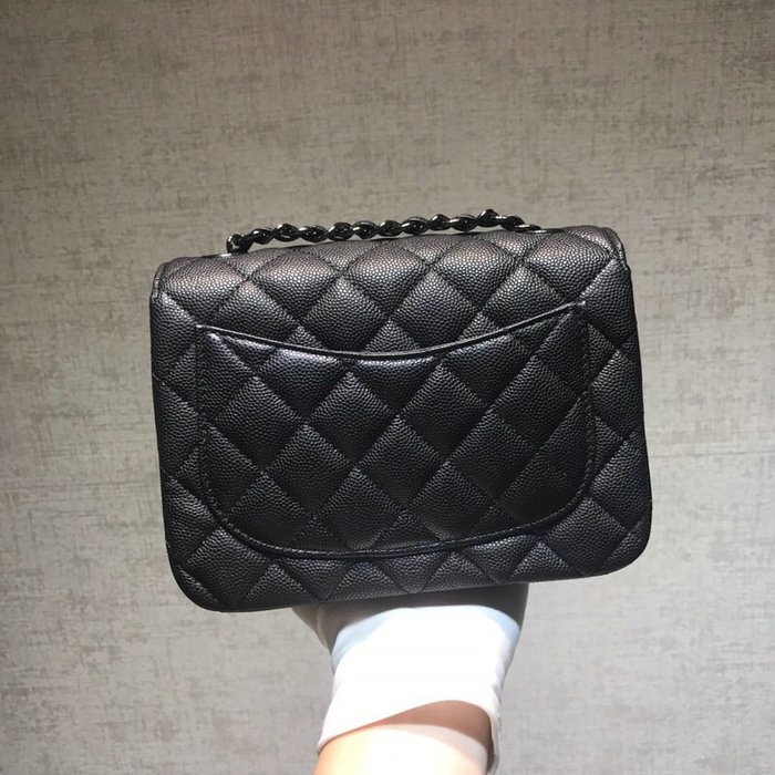 Classic Chanel Grained Calfskin Mini Bag Black with Black Hardware CF1115