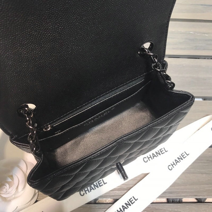 Classic Chanel Grained Calfskin Mini Bag Black with Black Hardware CF1115