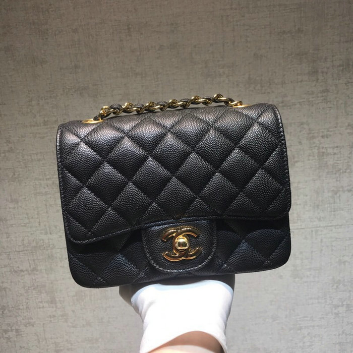 Classic Chanel Grained Calfskin Mini Bag Black with Gold Hardware CF1115