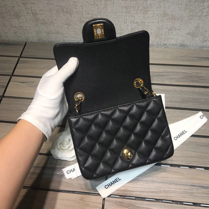 Classic Chanel Grained Calfskin Mini Bag Black with Gold Hardware CF1115