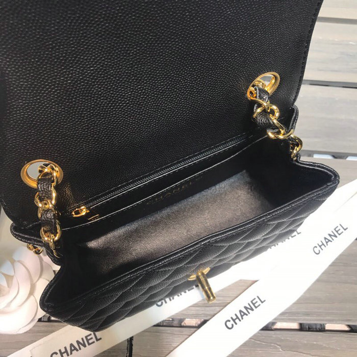 Classic Chanel Grained Calfskin Mini Bag Black with Gold Hardware CF1115