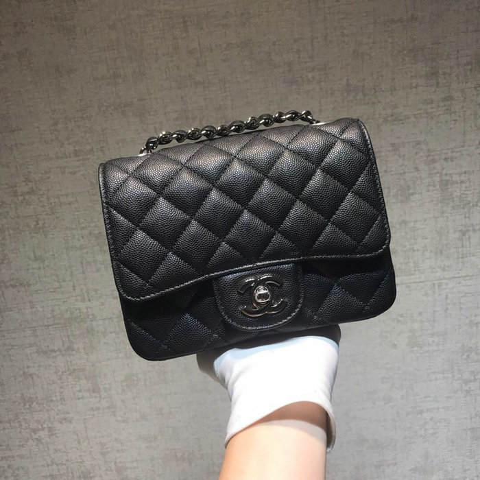 Classic Chanel Grained Calfskin Mini Bag Black with Silver Hardware CF1115