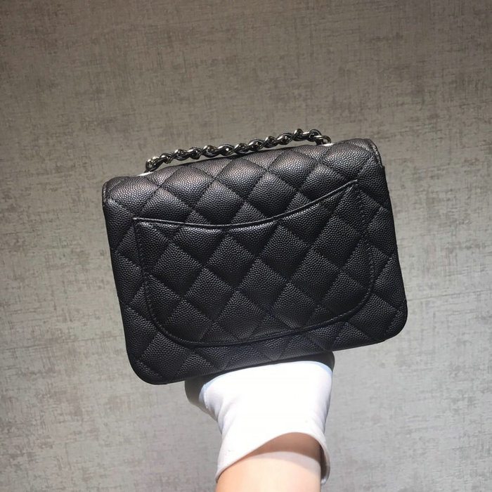 Classic Chanel Grained Calfskin Mini Bag Black with Silver Hardware CF1115