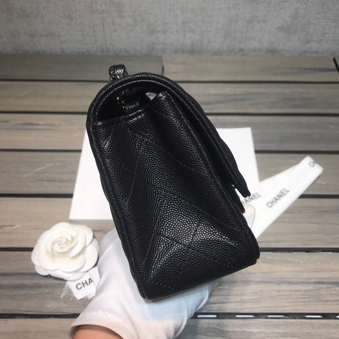 Classic Chanel Grained Calfskin Mini Bag Black with Silver Hardware CF1115