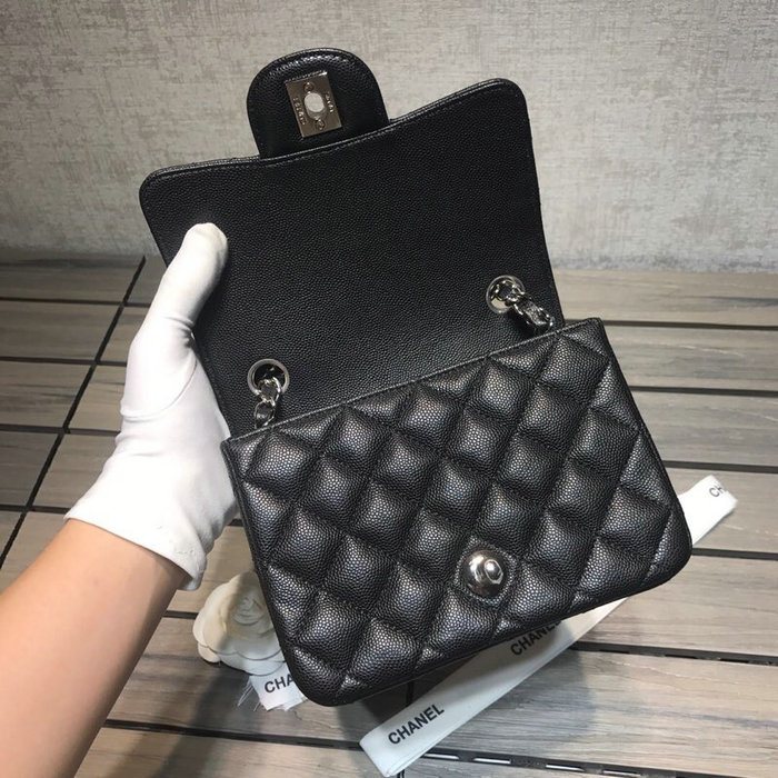 Classic Chanel Grained Calfskin Mini Bag Black with Silver Hardware CF1115