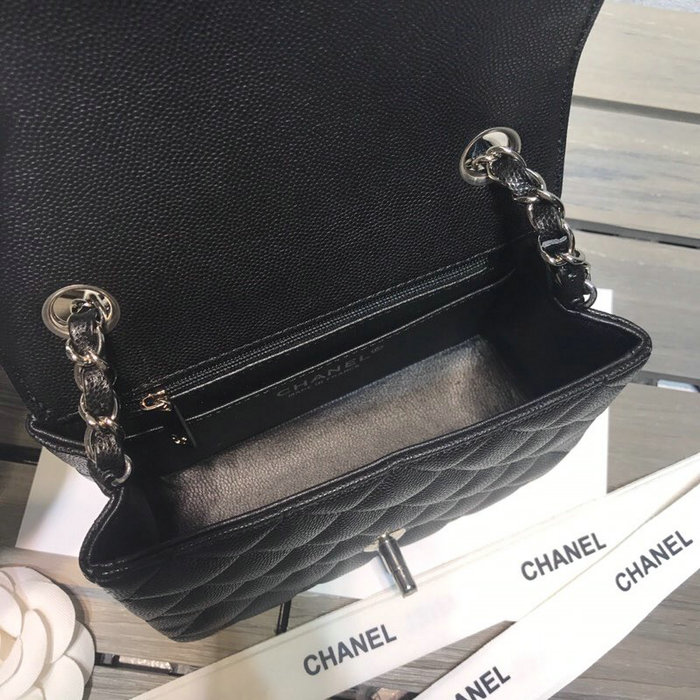 Classic Chanel Grained Calfskin Mini Bag Black with Silver Hardware CF1115