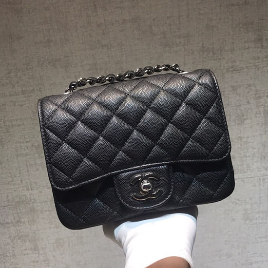 Classic Chanel Grained Calfskin Mini Bag Black with Silver Hardware CF1115