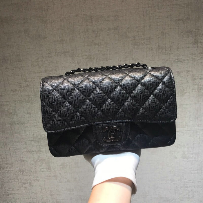 Classic Chanel Grained Calfskin Small Flap Bag Black with Black Hardware CF1116