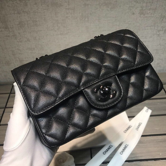 Classic Chanel Grained Calfskin Small Flap Bag Black with Black Hardware CF1116